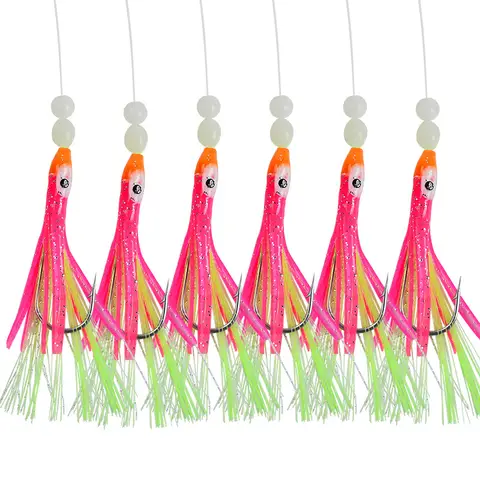 1 set med 6 krokar, självlysande bläckfisk, makrillfjädrar, sabiki-betesriggar med sträng, fiskebeten för bläckfisk, maratonriggar, fiskebetesset 10 best sales makrillriggar - №9