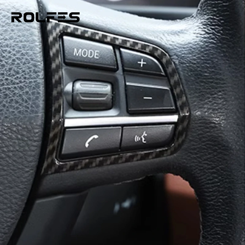 ROLFES For BMW 5 Series 2011-2017 Real Carbon Fiber Steering Wheel Button Panel Trim Cover Car Interior Decoration Sticker