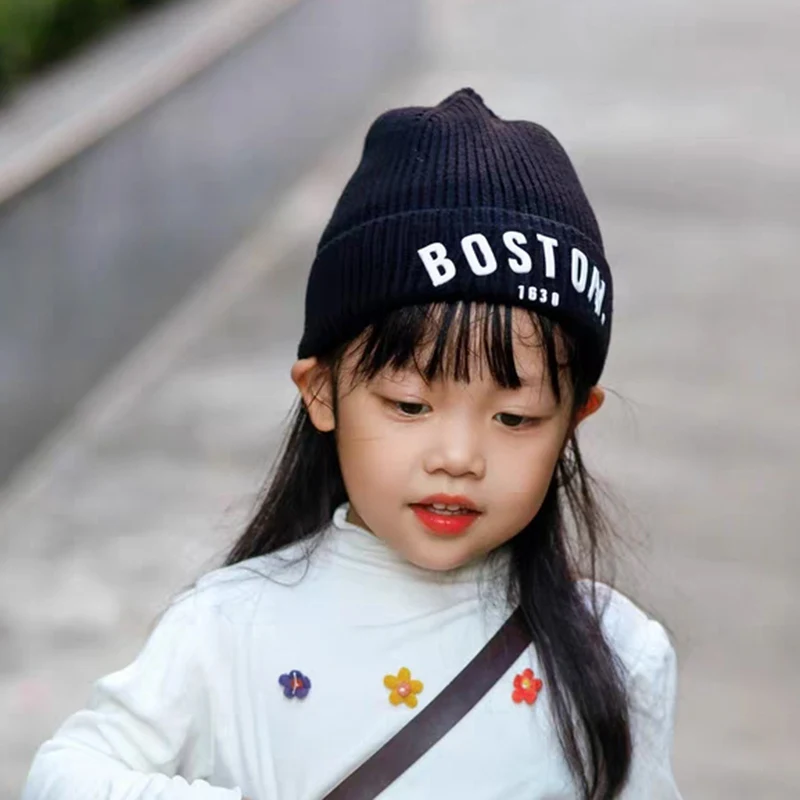 Cute Double Fashion Letter Baby Hat Children Cap Warm Autumn Winter Hats For Kids Boys Girls Knitted Warmer Beanie Caps Bonnet