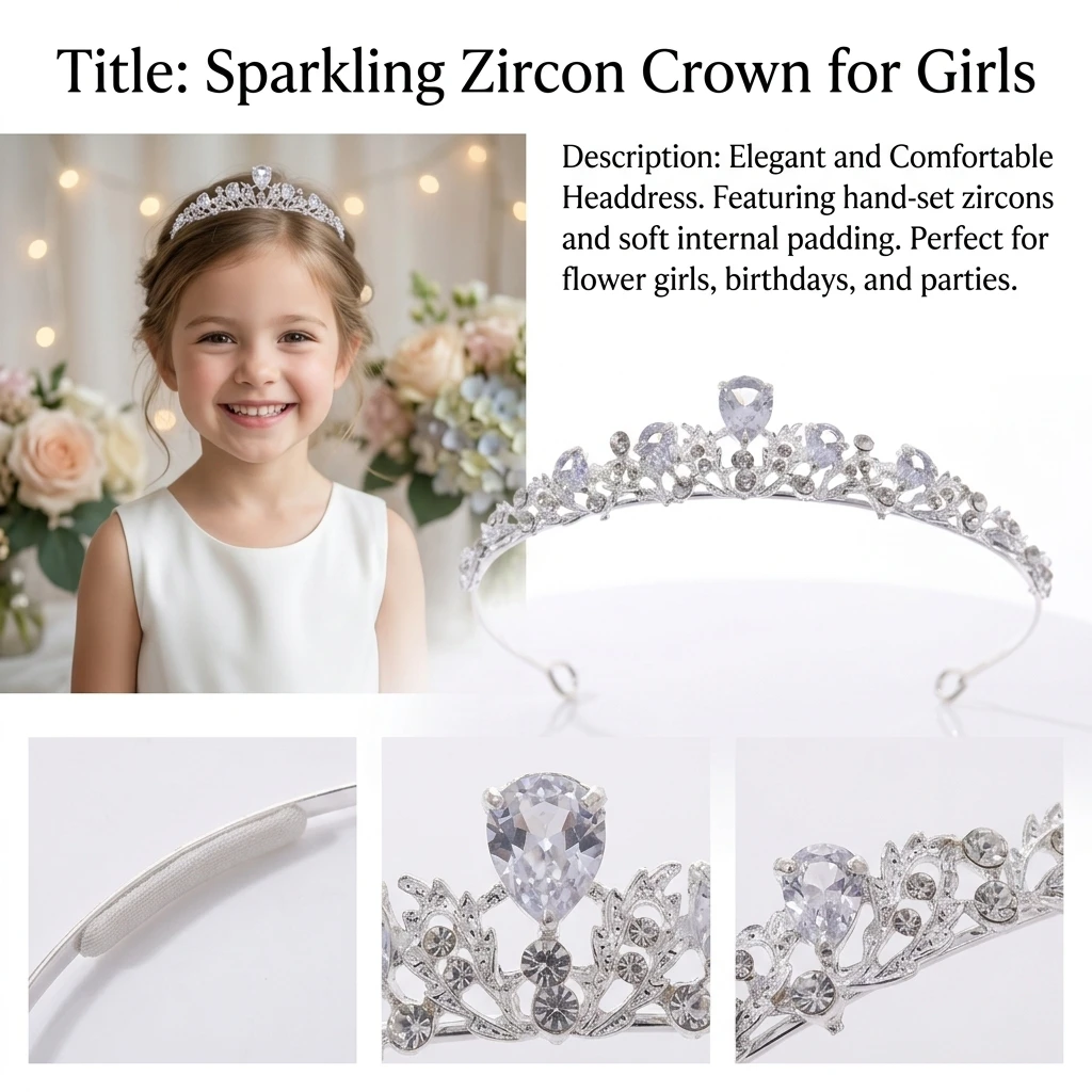 Adjustable Crown Hairband Sparkling for Wedding Party Kids Princess Zircon Tiara Headpiece Birthday Stage Accessory Gift view 3