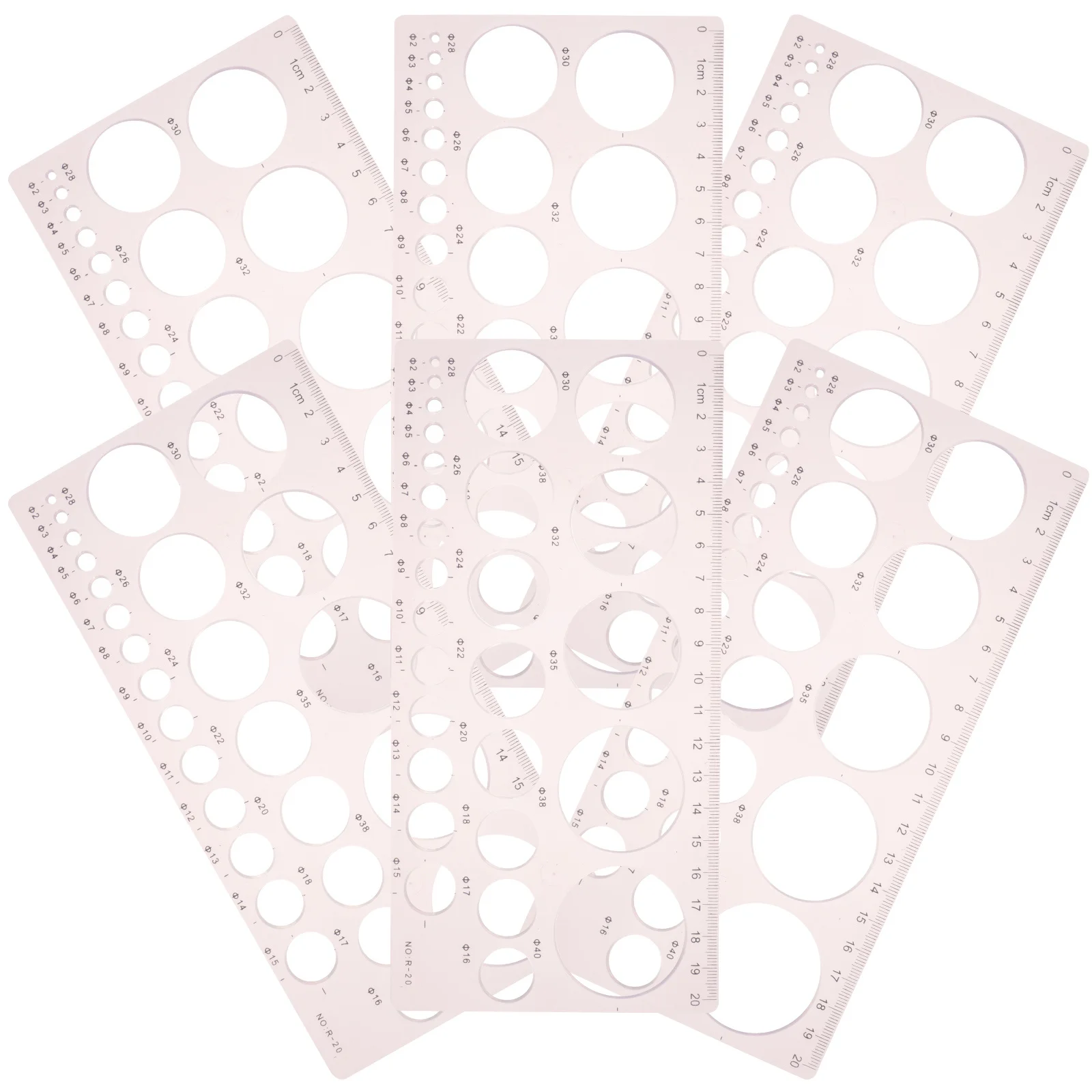 6pcs Geometric Drawing Templates Plastic Measuring Rulers For Drafting Students Architecture Circle Stencils Tools Student