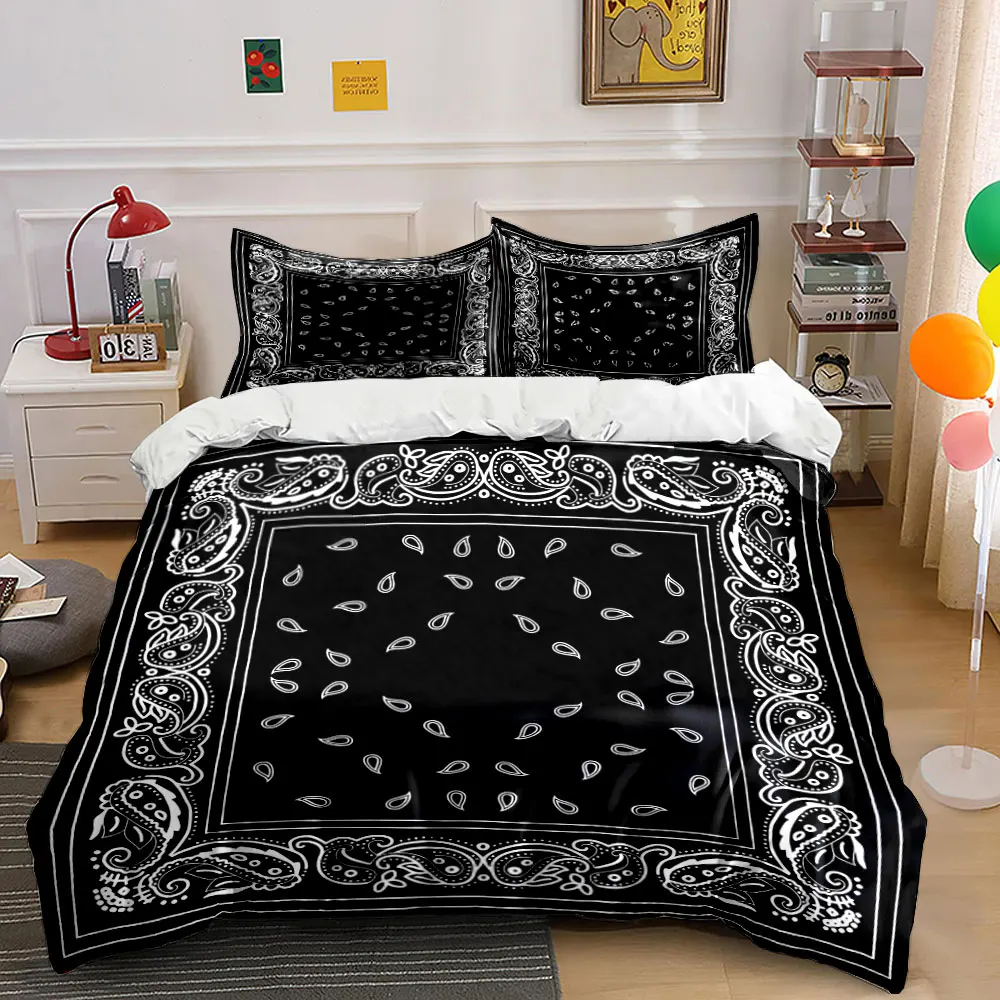 

Black Paisley Pattern Scarf Design Printed Duvet Cover Set 1 Duvet Cover+2 Pillowcase Multi Size Bedroom Bedding Decor