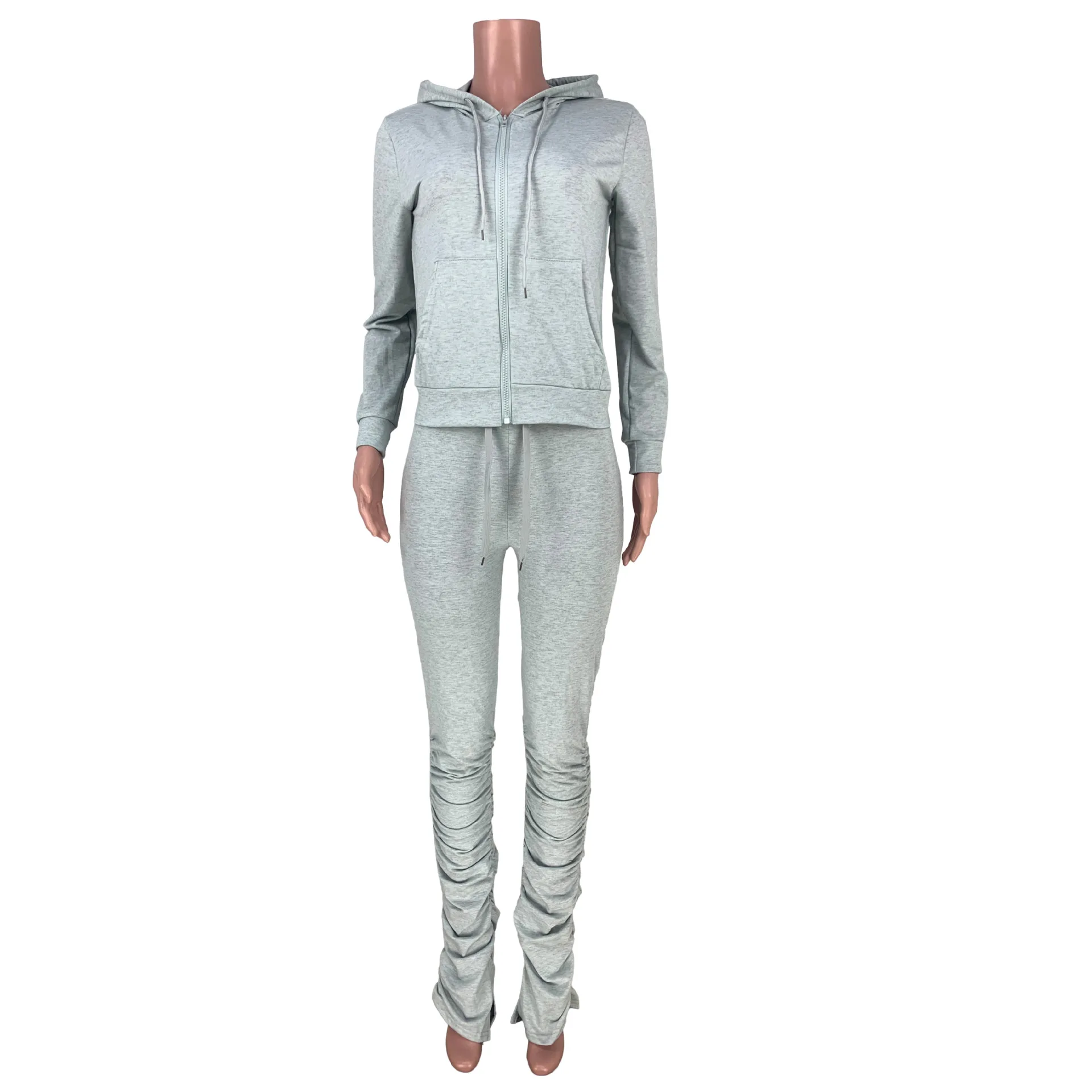 Women's Casual Solid Color Crop Hoodie Pleated Pocket Pants Two-Piece Set Winter Fashion Sexy Sports Trousers Suit