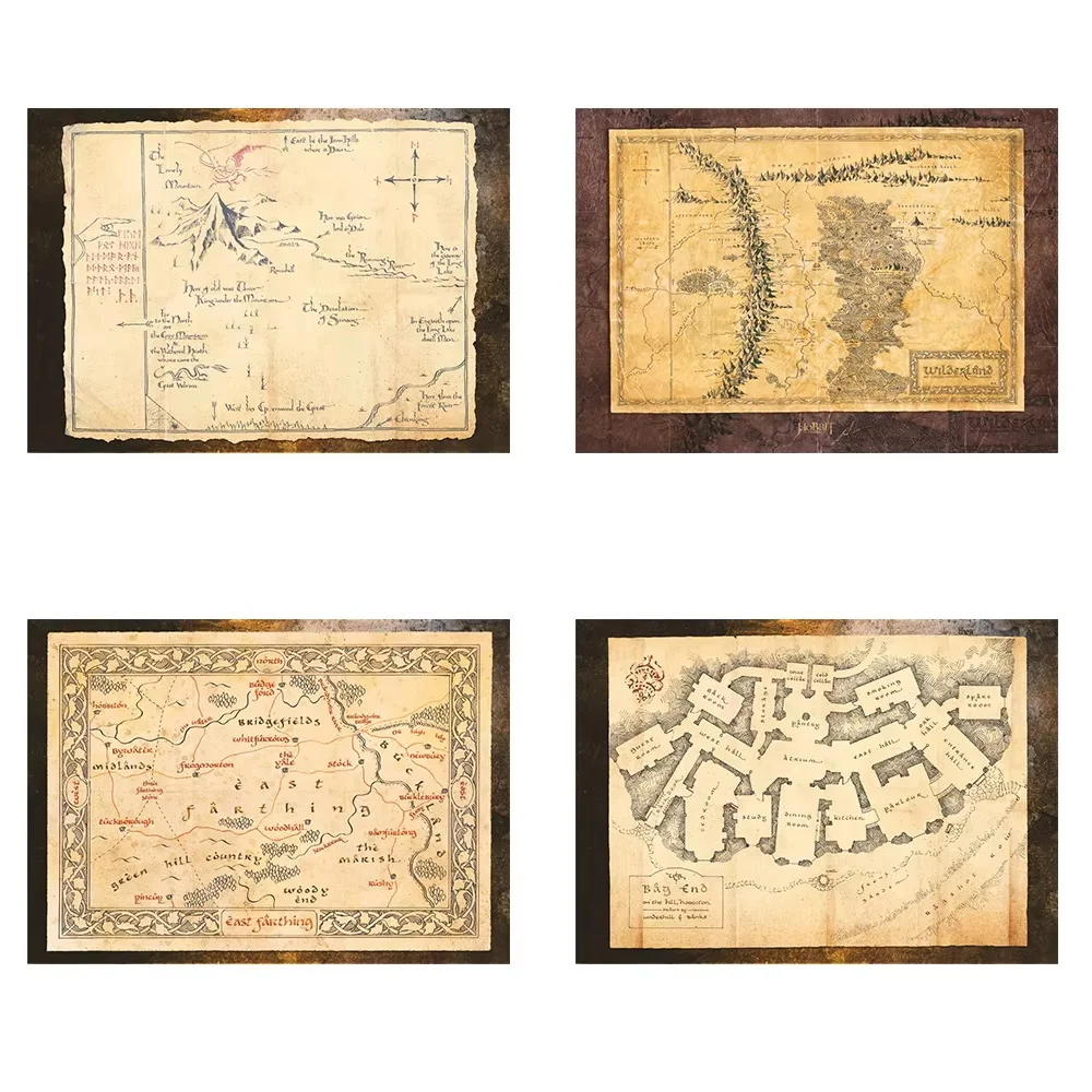Póster Artístico de pared con mapas antiguos de la Tierra Media Vintage, arte de Lord Moive, pintura en lienzo, anillos, imágenes Retro de la Tierra Media para sala de estar