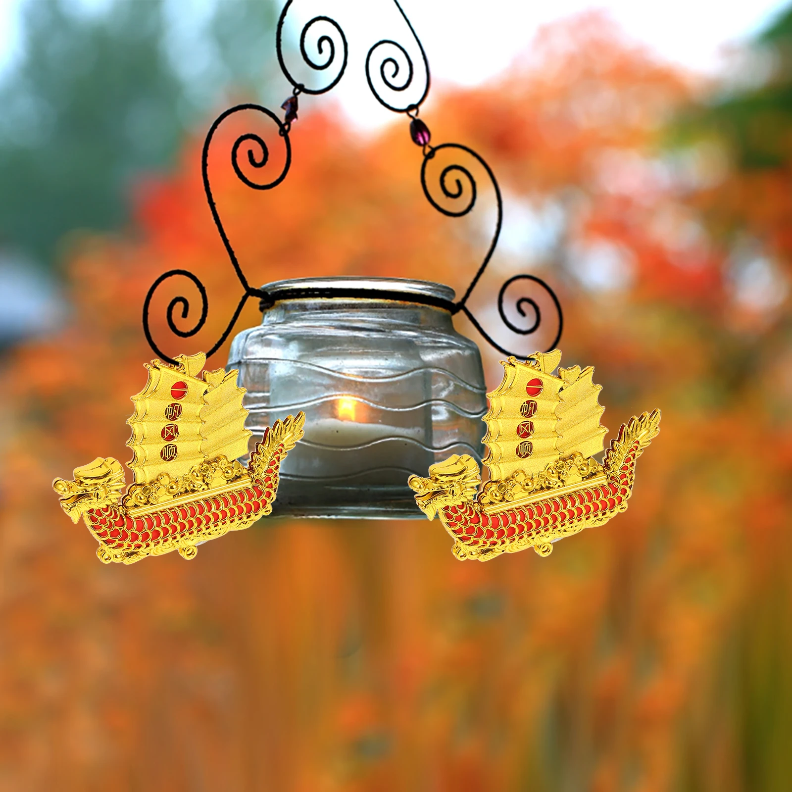 

2pcs Dragon Boat Shape Pendant Collection Decors Plastic Home Gold Plated DIY Spring Festival Crafts Feng Shui nament Business
