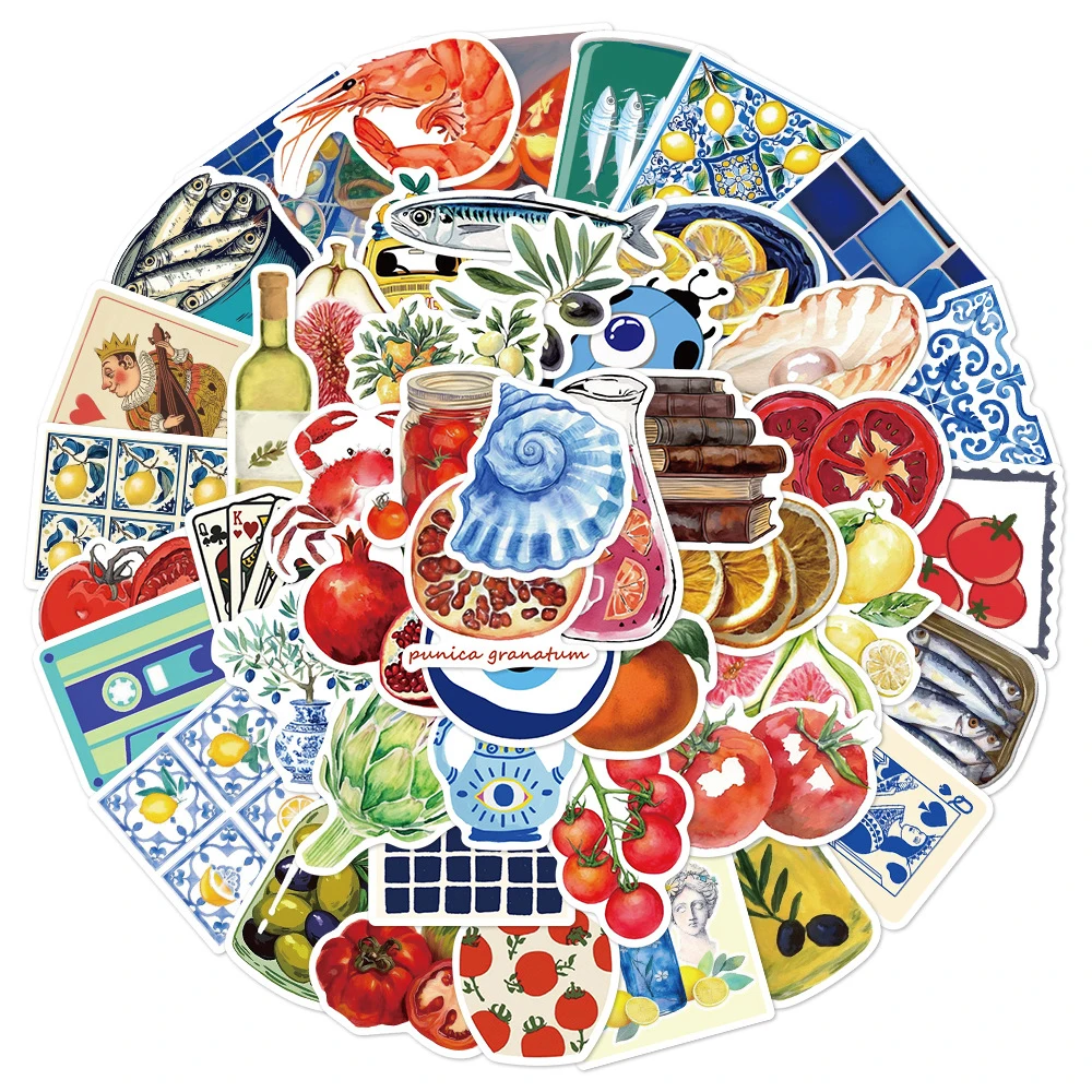 10/30/50pcs Retro Cartoon Art Mediterranean Tomato Stickers Aesthetic Graffiti Decals Laptop Phone Diary Decoration Sticker Toys
