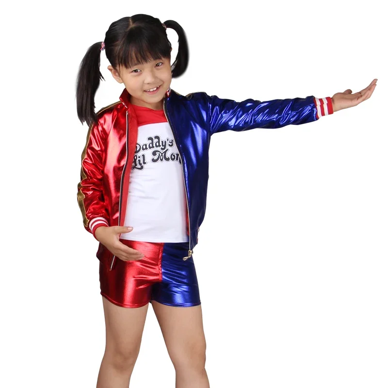 Halloween new Costume Girls Harley Team Monster Shirt Quinn Costume Printed Jacket Shirt Shorts Gloves Quinn Cosplay