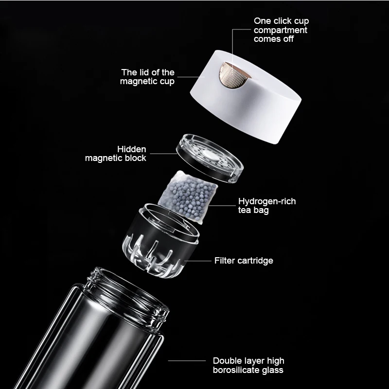 SOUDRON ポータブル健康 pH9.5 フィルタードリンクフラスコ二重ガラスミネラルアルカリ水素水ボトル