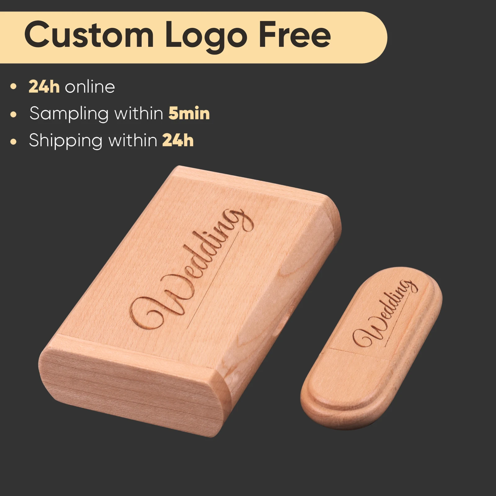 Beech Wooden Box USB Flash Drive Memory Stick Free Custom Logo Pen Drive Storage Device Pendrive 128G 64GB 32GB Cle USB Stick