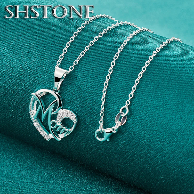 

SHSTONE 925 Sterling Silver Necklace AAA Zircon Mom/Heart Pendant 16-30 Inch Chain Necklaces Women's Fashion Party Jewelry