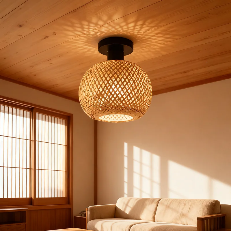 

Современный фермерский бамбуковый потолочный светильник, светодиодный тканый светильник заподлицо E27 для коридора, гостиной, домашнего освещения