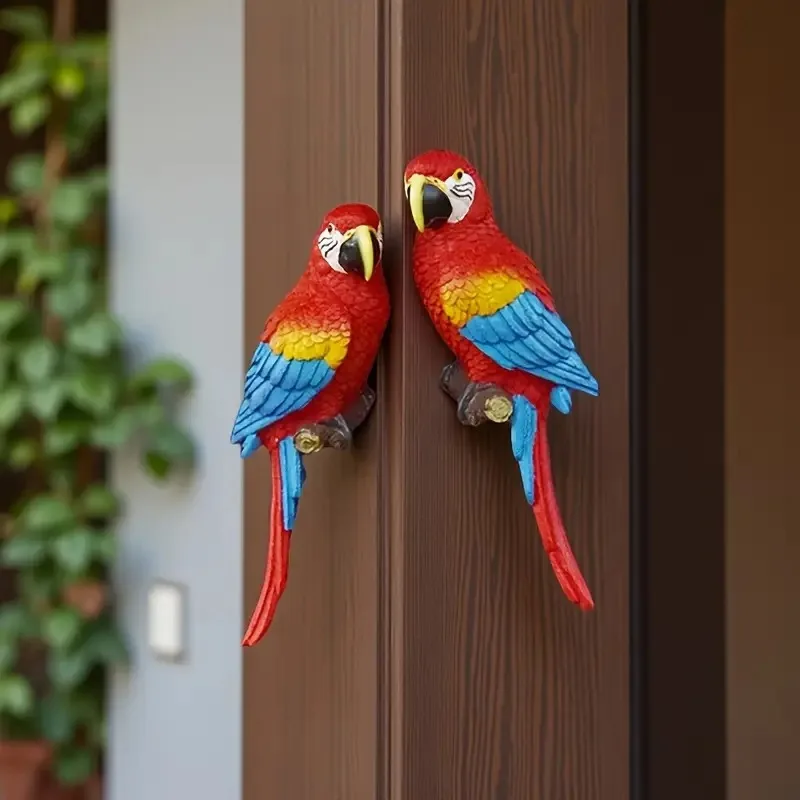 

2pcs Realistic Parrot Statues - Outdoor/ Hanging Bird Sculptures with Tree & Wall-Mounted Resin Figures, Detail for Garden,, Balcony - Low-Maintenance DIY Decoration (for home &)