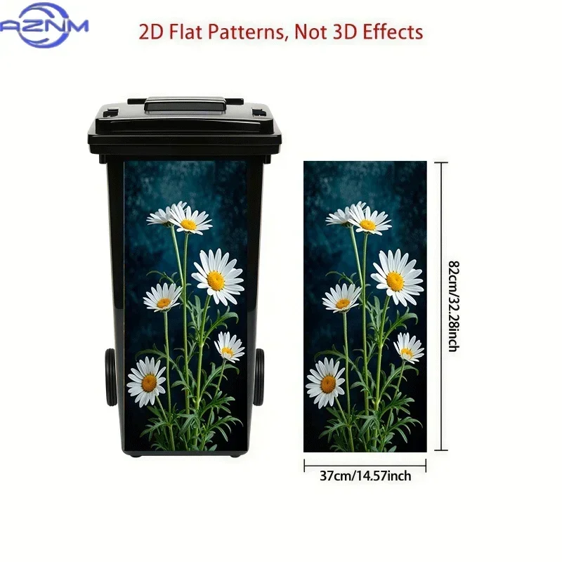 2D Flat Printing 1pc Trash Can Sticker, Daisy Sunflower Theme Design, Self-Adhesive Wall Decal Wallpaper for Kitchen Trash Can view 3