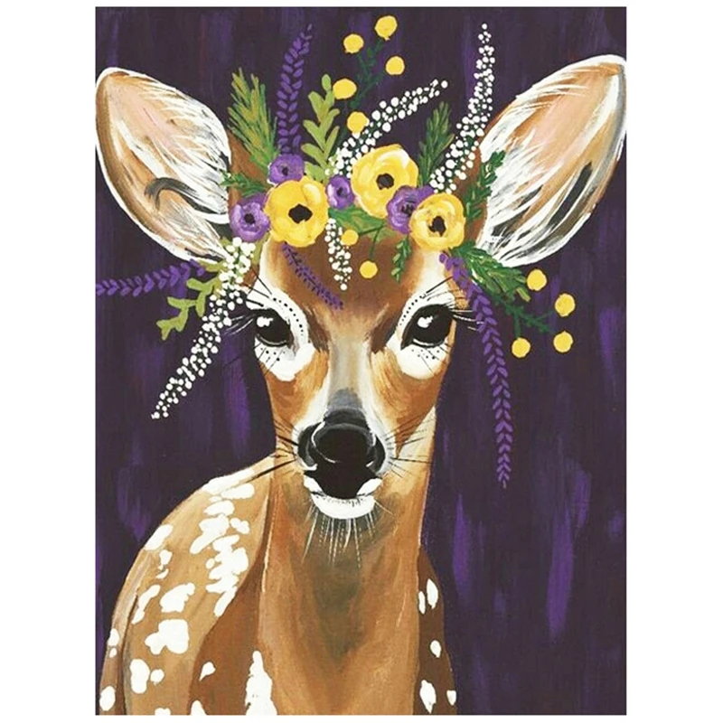 

Diamond Full Round Diamond Painting Embroidery "Animals Wearing Garlands" Cross Stitch Cartoon Room Decor-Sika Deer