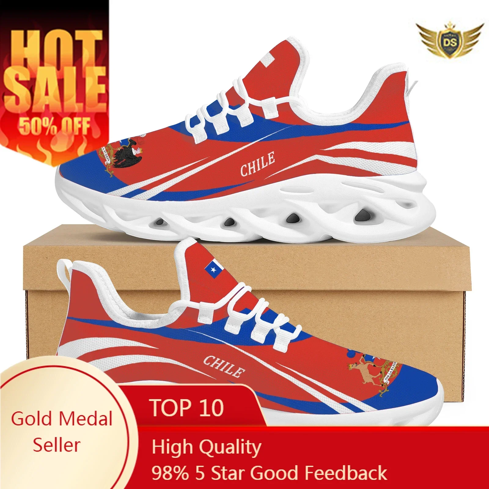 Classic Chile Flag Design Mesh Flats Shoes Eagle Pattern Comfortable Lace-Up Sneakers Stylish Lightweight Walking Shoes Chaussur