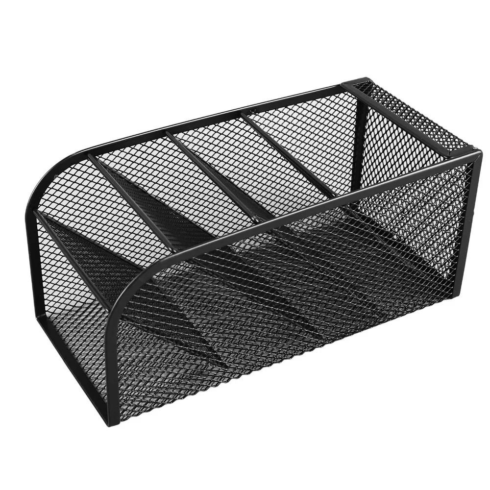Metal Desktop Pen Holder Slant Insert Compartments Multilayer Pen Rack Black Mesh Stationary Container Desk Organization
