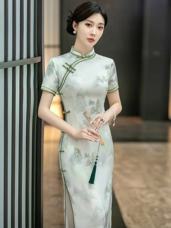 

Улучшенное длинное вечернее платье Young Sle в винтажном стиле с коротким рукавом и низким разрезом, для повседневной носки, из смеси полиэстера и спандекса