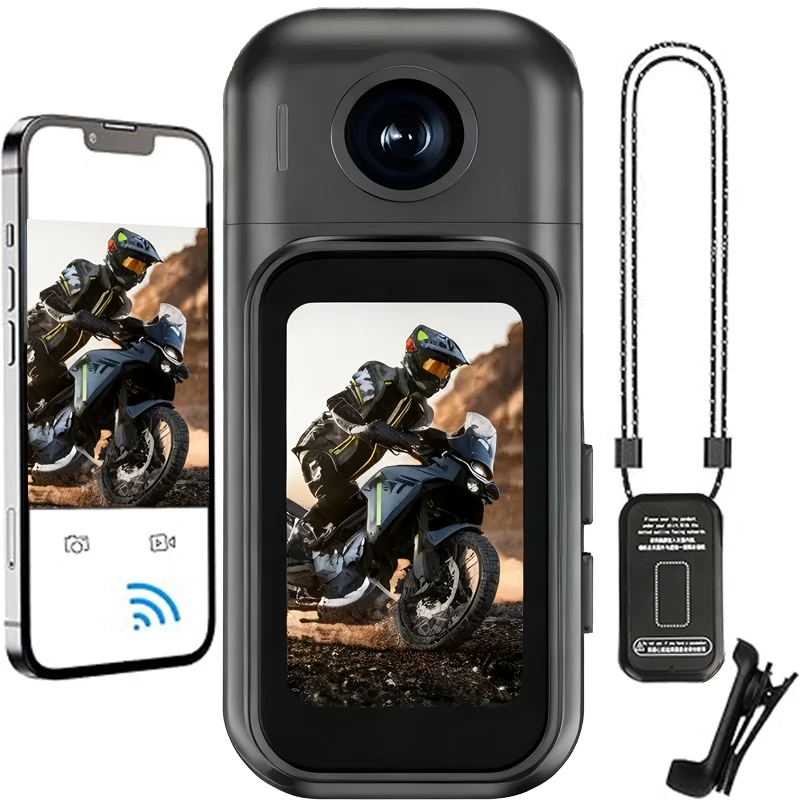 

Action Camera 1.47“ Touch Screen Outdoor 4K Mini HD Sport 2.4G WiFi Recording POV Attraction Bracket Mini Camera 180° Rotating