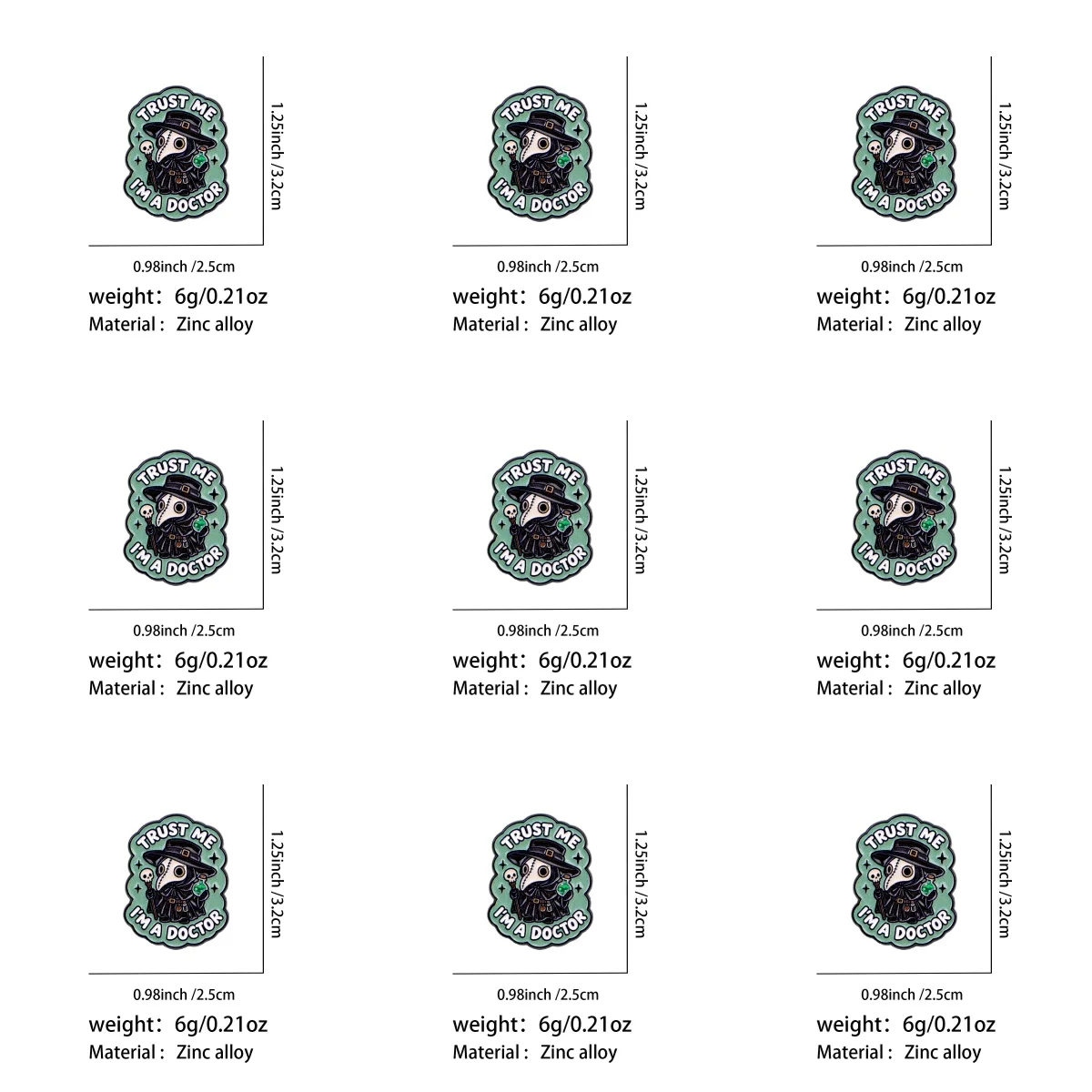 9pcs/Set Plague Doctor Enamel Pin Trust Me I'm a Doctor Crow Brooches on Clothes Badge Bag Clothes Lapel Woman Men Jewelry Gifts