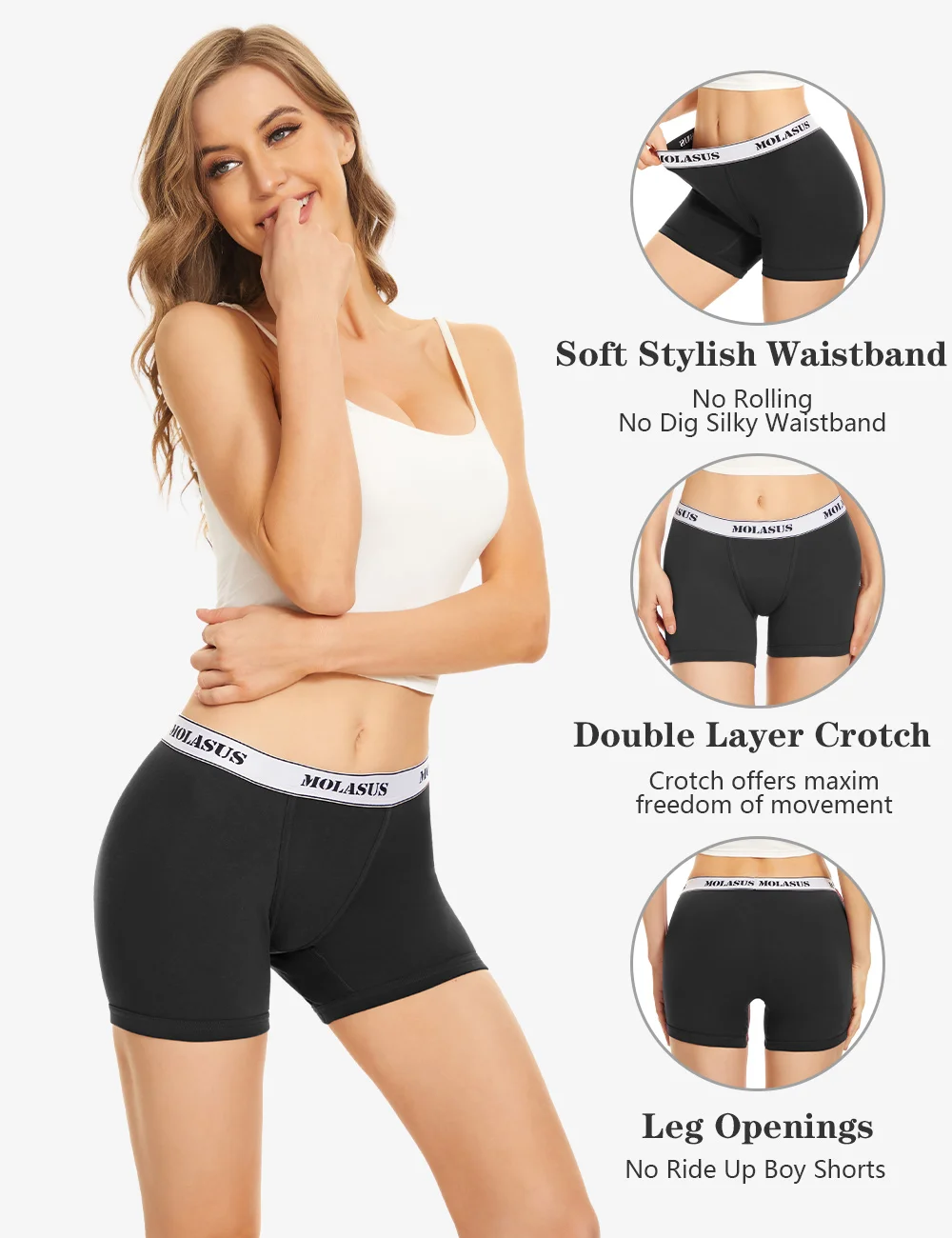 Molasus Comfortable Solid Women\'s Cotton Panties Boxer Briefs Ladies Breathable Letter Belt Underwear Female Knickers Boyshorts