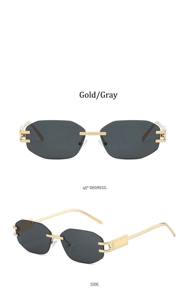 Retro Rahmenlose Sonnenbrille Frauen 2025, Neue Trendy Mode Marke Sonnenbrille Damen Hohe Qualität Klassische Männer Luxus Brillen UV400 – Detail 7