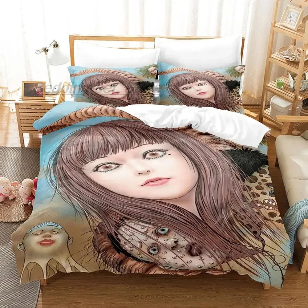 Man Manga Junji Ito Bedding Set Single Twin Full Queen King Size Bed Set Aldult Kid Bedroom Duvetcover Sets 3D Print Halloween