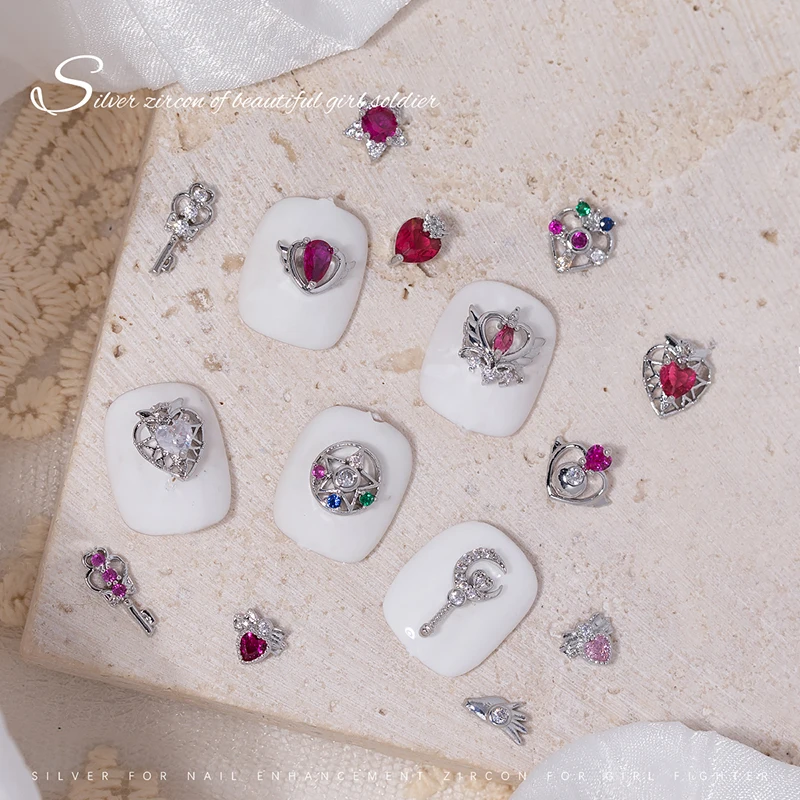 10 STUKS mix zilver mooie soldaat Sailor Moon Zirkoon sieraden toverstaf ster hart nageldecoratie kleurrijke diamant