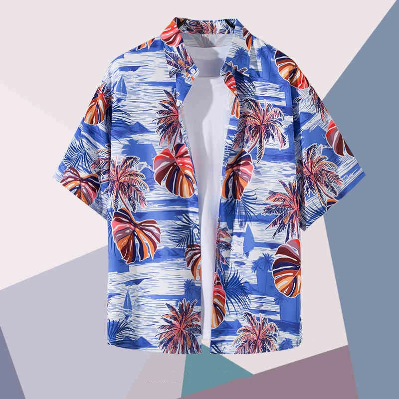Hawaiian Retro Travel Flower Shirt Men's Short Sleeved Summer Seaside Vacation Loose Casual Trend Vintage Men Tees Style Shirt