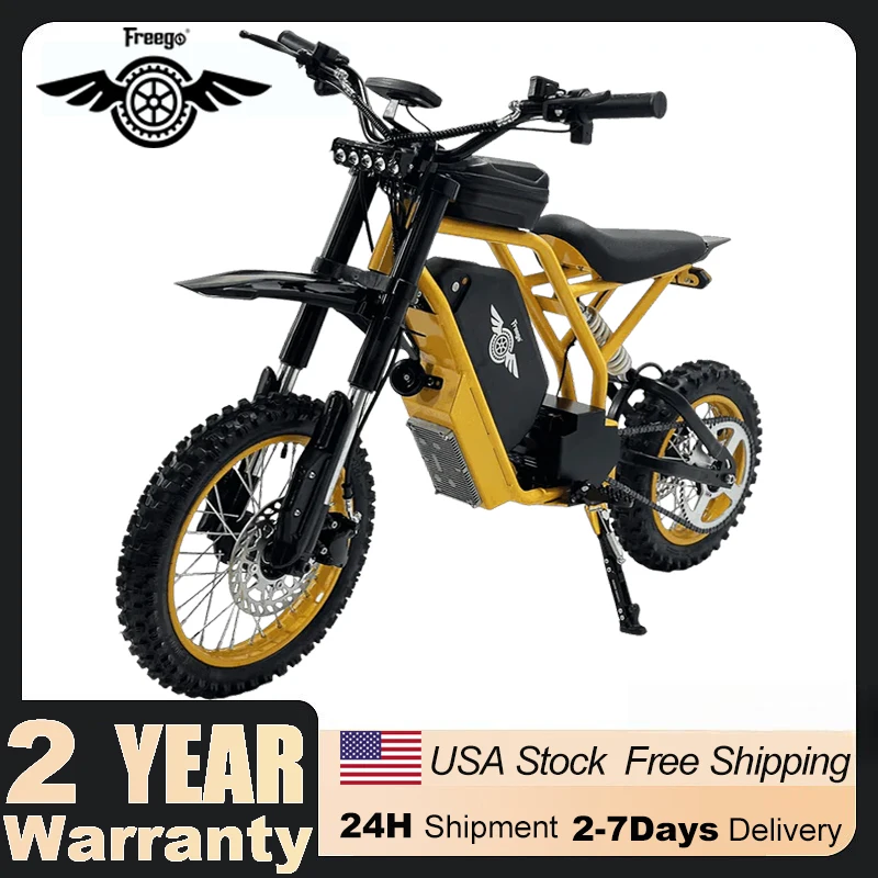 

Freego Electric Dirt Bike for Youth Kids 2800W Mid-Drive Motor 37MPH 56-Mile Range Suspension Hyaulic Disc Brake Electric Bike