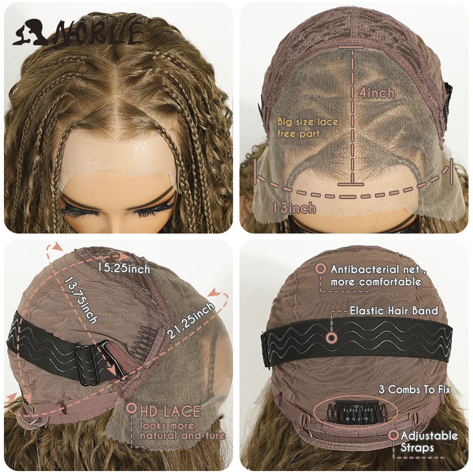 Noble Twist Braided Wigs 13X4 Box Braided Lace Wig For Black Women Synthetic Lace Frontal Wig Faux Locs Wig Goddess Braids Wigs