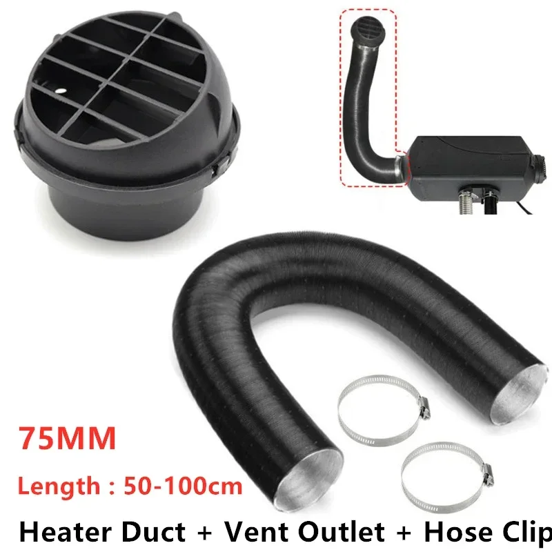 42/60/75/90mm Heater Pipe Duct +Warm Air Outlet + 2x Hose Line Clip Blown Air Parking Heater For Eberspacher Webasto Propex