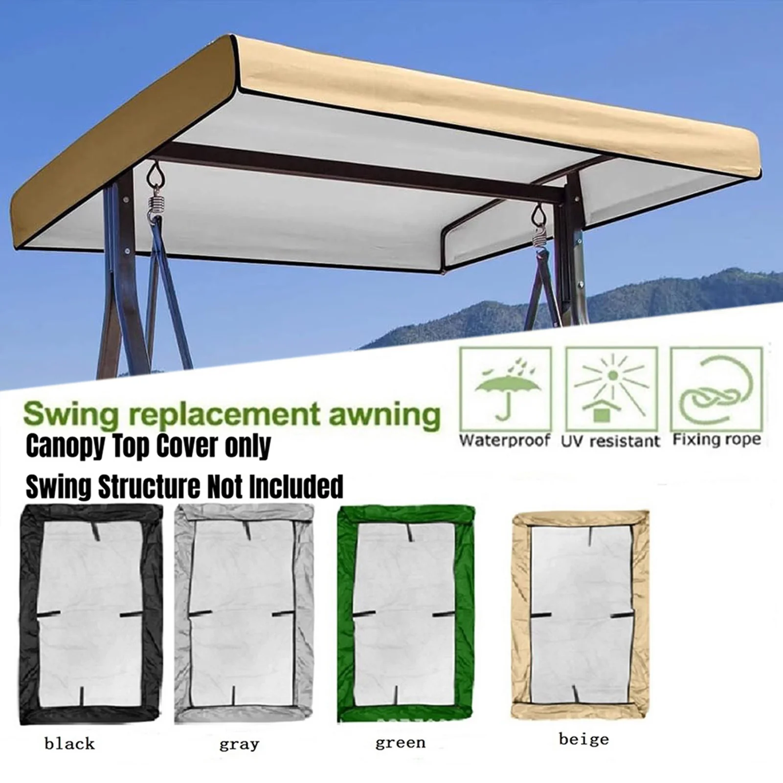 

Courtyard Swing Chair Canopy Cover Easy to Install Replacement Cover for Courtyard Park Carport