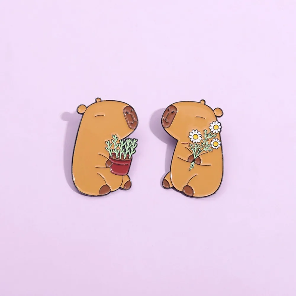 Cute Capybara Enamel Pins Cartoon Animal  Metal Brooches Shirt Backpack Lapel Badge Jewelry Gift for Kids Friends