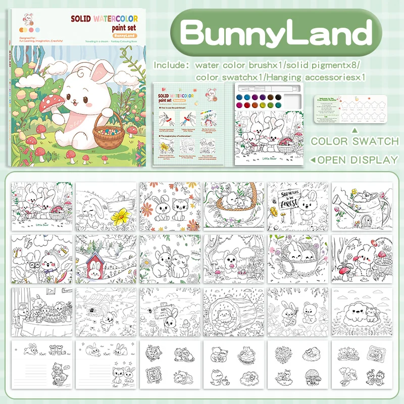 

24-листовая книга для рисования акварелью с акварельной ручкой, книжка-раскраска, детская книга-гуашь, граффити, картина, школьные канцелярские принадлежности