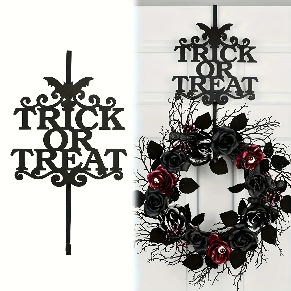 1pc Trick or Treat Wreath Hanger，Wreath Hanger for Front Door Wall Metal Over The Door Single Hook, Christmas Decorations wall d