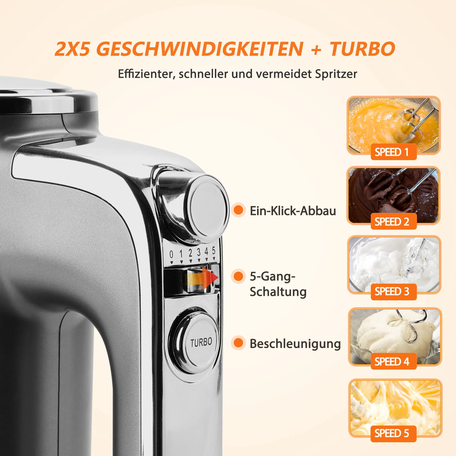 خلاط يدوي كهربائي من إيجوستار، خلاط يدوي فائق القوة 400 وات مع حامل تخزين واحد، 5 سرعات توربو، 2 مخفق، خطافين عجين