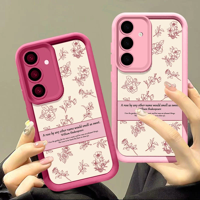 Lettering Rose Flower Case For Samsung Galaxy A54 A55 A56 5G A37 A15 A16 A26 A36 A17 A57 S21 FE S22 S23 S24 S26 S25 Ultra Cover