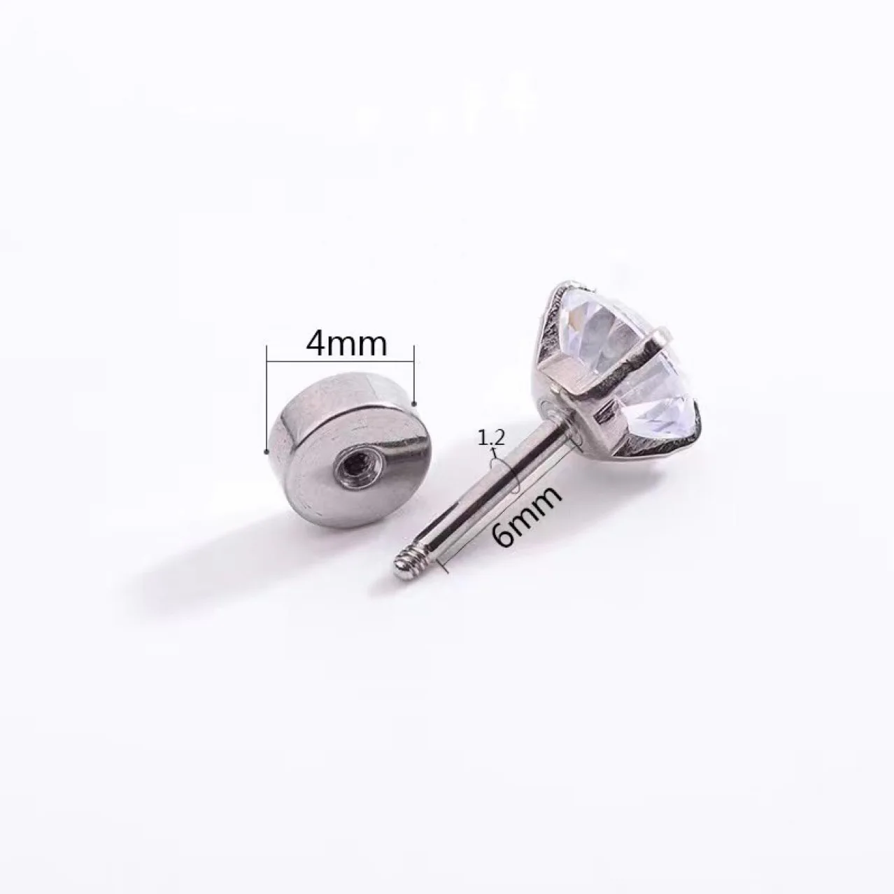 1Pair Classic Flat Back Screw Studs Stainless Steel Small Tiny Crystal Studs Earrings Women Men Piercing 4 Prong Tragus Earrings