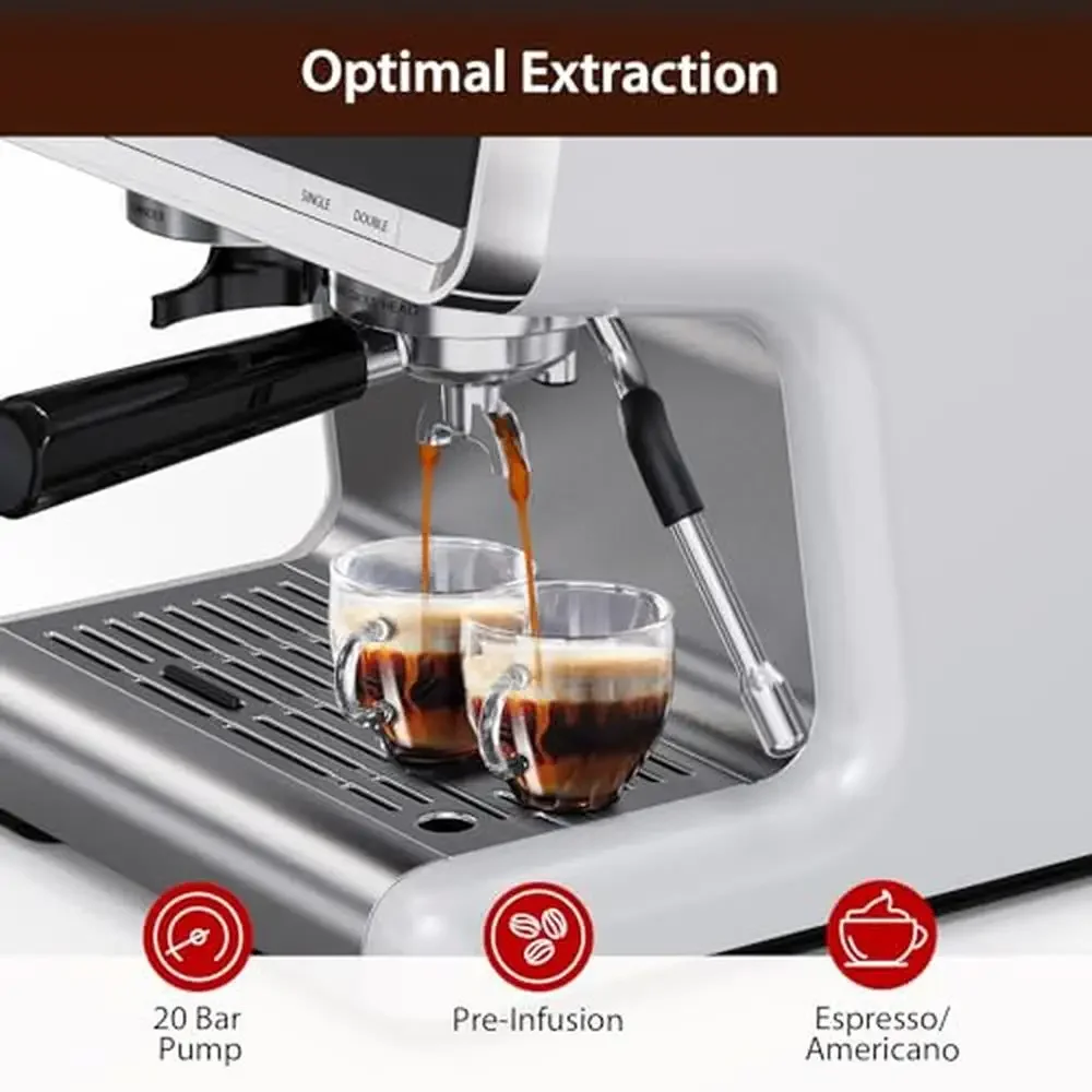 Mesin Espresso 20 Bar, pembuat Espresso Barista profesional 1450W dengan penggiling bawaan & pengocok susu 2,8l tekanan tangki air