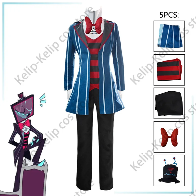 Hazbin Cosplay Hotel Vox Cosplay Costume Uniform Suit Outfit Halloween Carnival Christmas Costumes Blue Red Suit Anime Suit