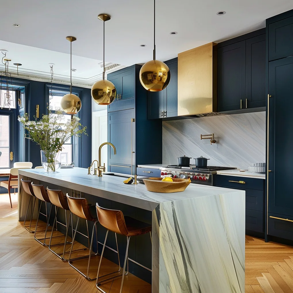 Australian American Solid Wood Modern Simple Blue Kitchen Cabinet Export Foreign Trade Custom Cabinet