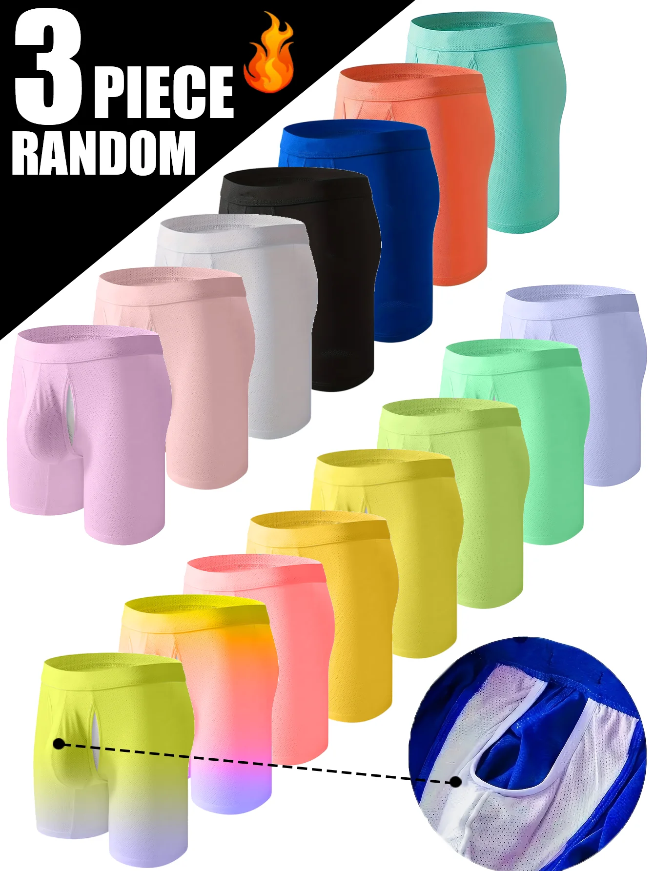 

Men's Breathable Flat Corner Underwear Random 3-Piece Set Breathable Sexy Short Underwear