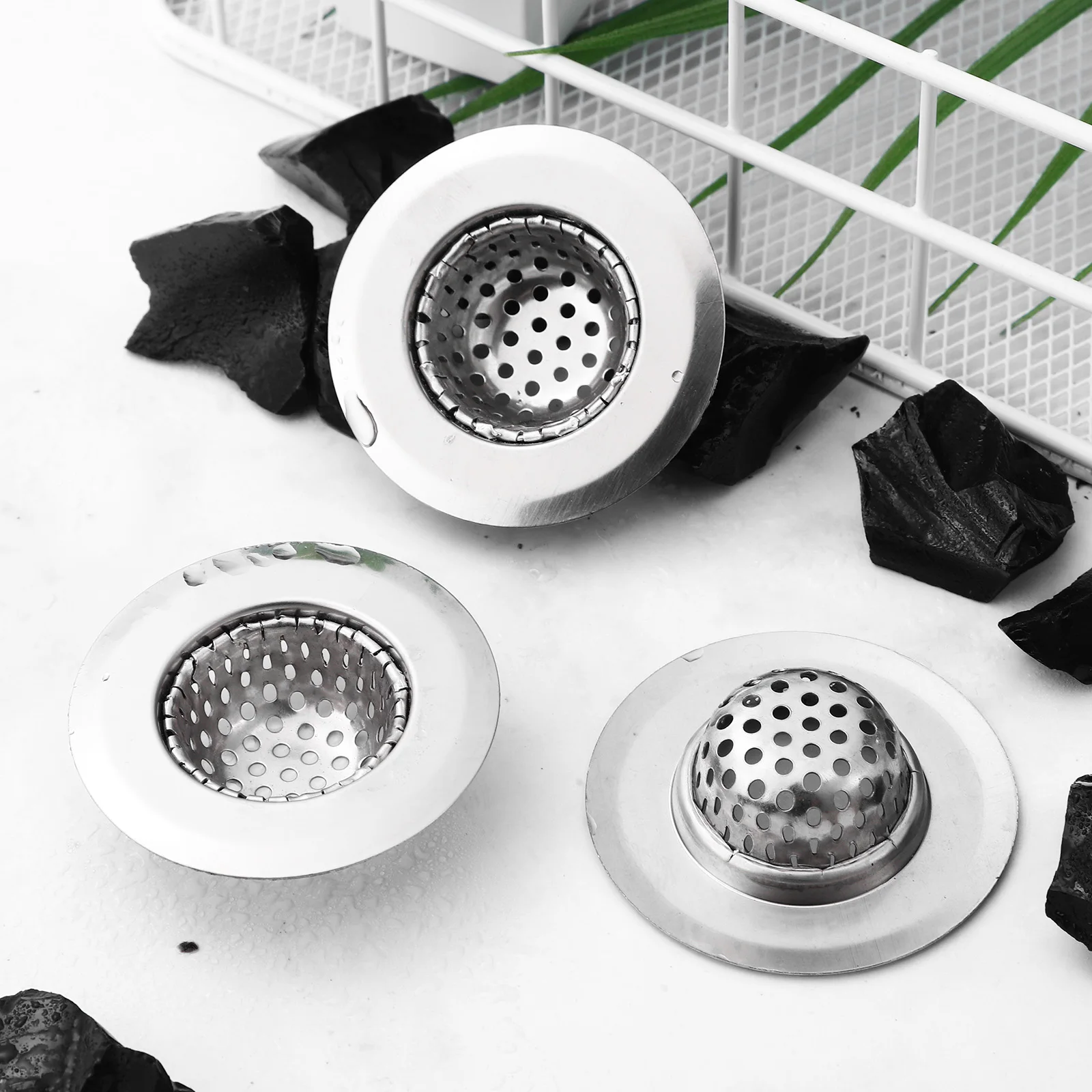 3 pçs filtros de pia de aço inoxidável filtro de malha fina para cozinha e pia do banheiro dreno resíduos filtragem ajuste apertado design