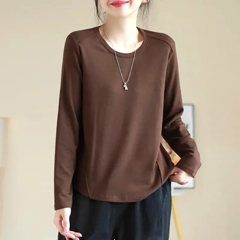 

Новая весенне-осенняя женская футболка с длинными рукавами из чистого хлопка, универсальный утягивающий топ средней длины