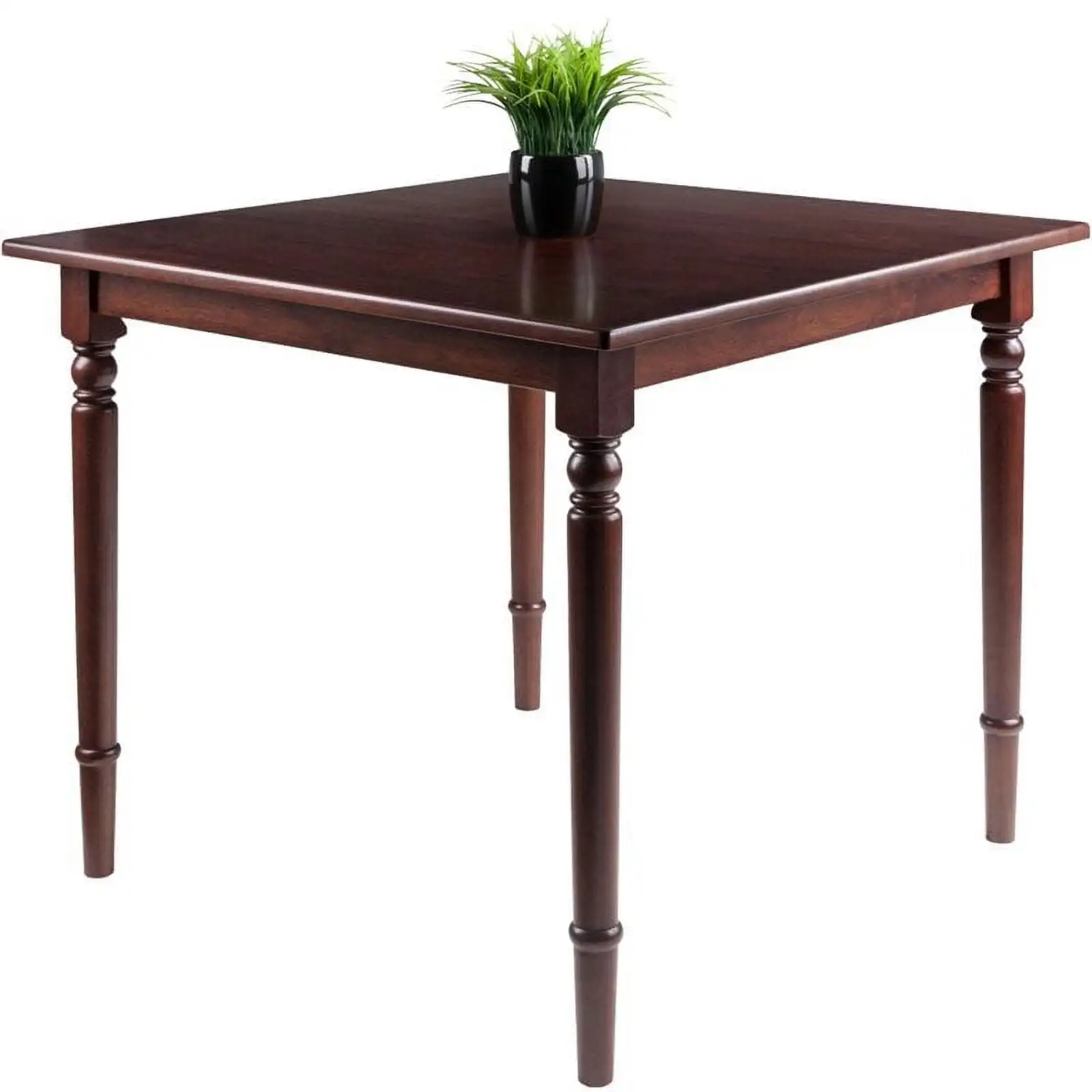 Wood Square Dining Table Walnut Finish Elegantly Turned Legs and Smooth Excellent Space Saving Sturdy and Durable