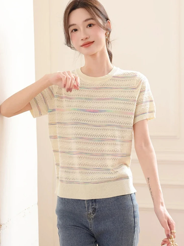 

Летний повседневный трикотажный топ свободного кроя из ледяного шелка с эффектом похудения, в корейском стиле, для офиса