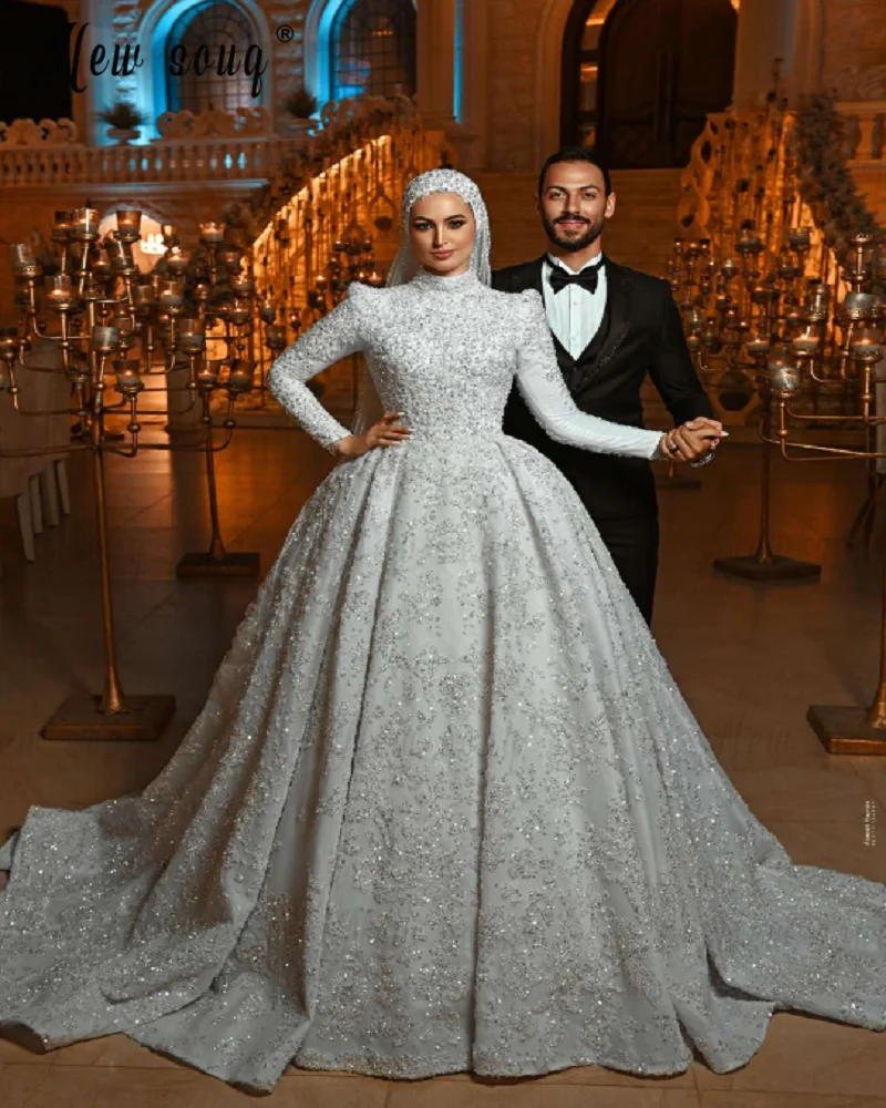 Full Beading Muslim Middle East Wedding Dress Princess Bridal Gown Plus Size Dubai Vestido De Casamento Custom Made 2024 Wedding