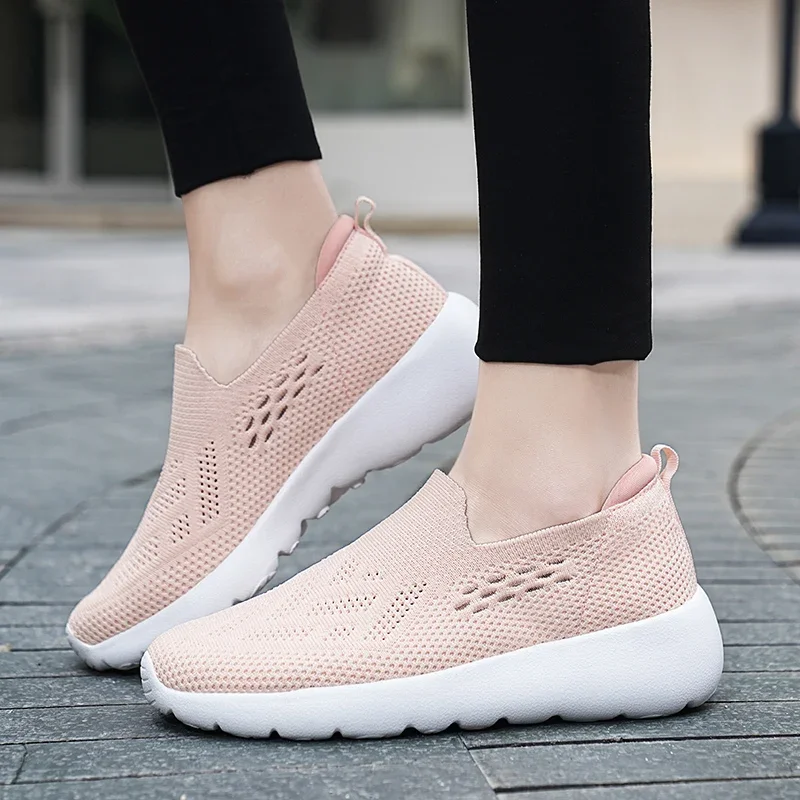 Zapatillas de deporte informales para mujer, zapatos planos sin cordones, mocasines de malla transpirable con plataforma para caminar, Tenis femeninos