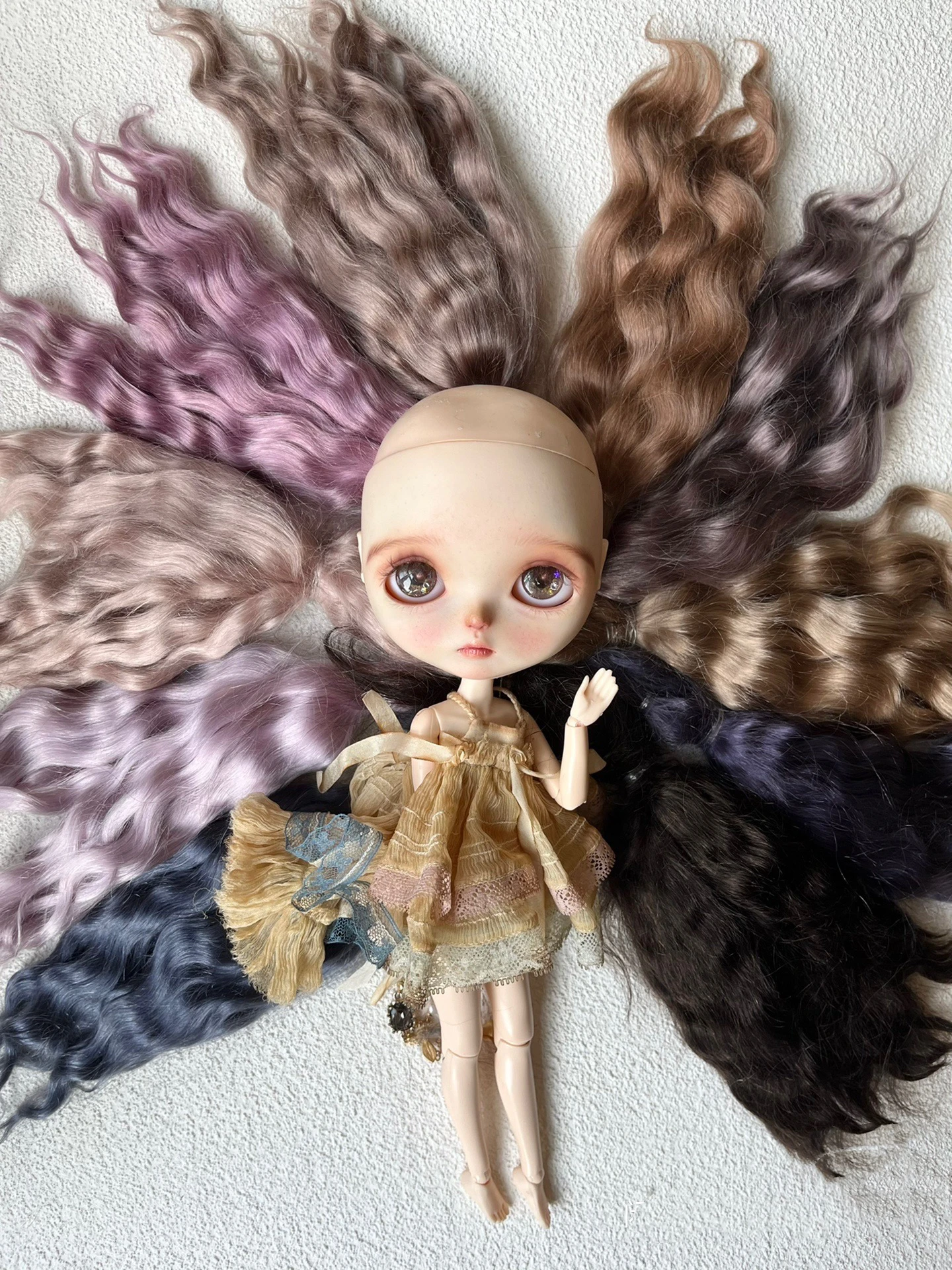 (Especialmente personalizado, período de construção 2 meses) Perucas de boneca Dula para Costuras duras de mohair natural Blythe Qbaby