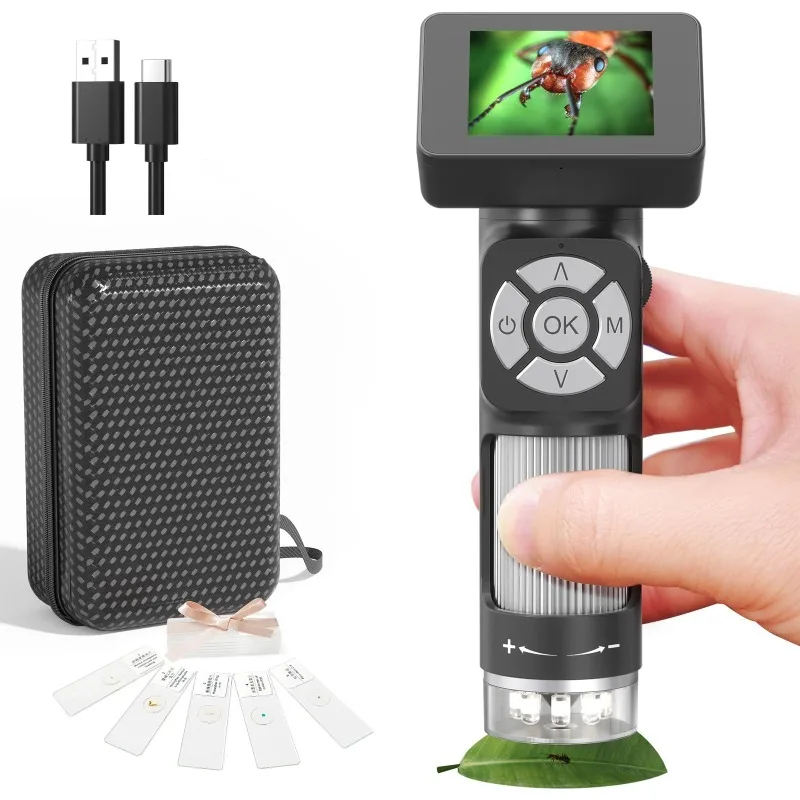 

High definition portable handheld digital microscope with 2 inch LCD screen children teaching electron microscope